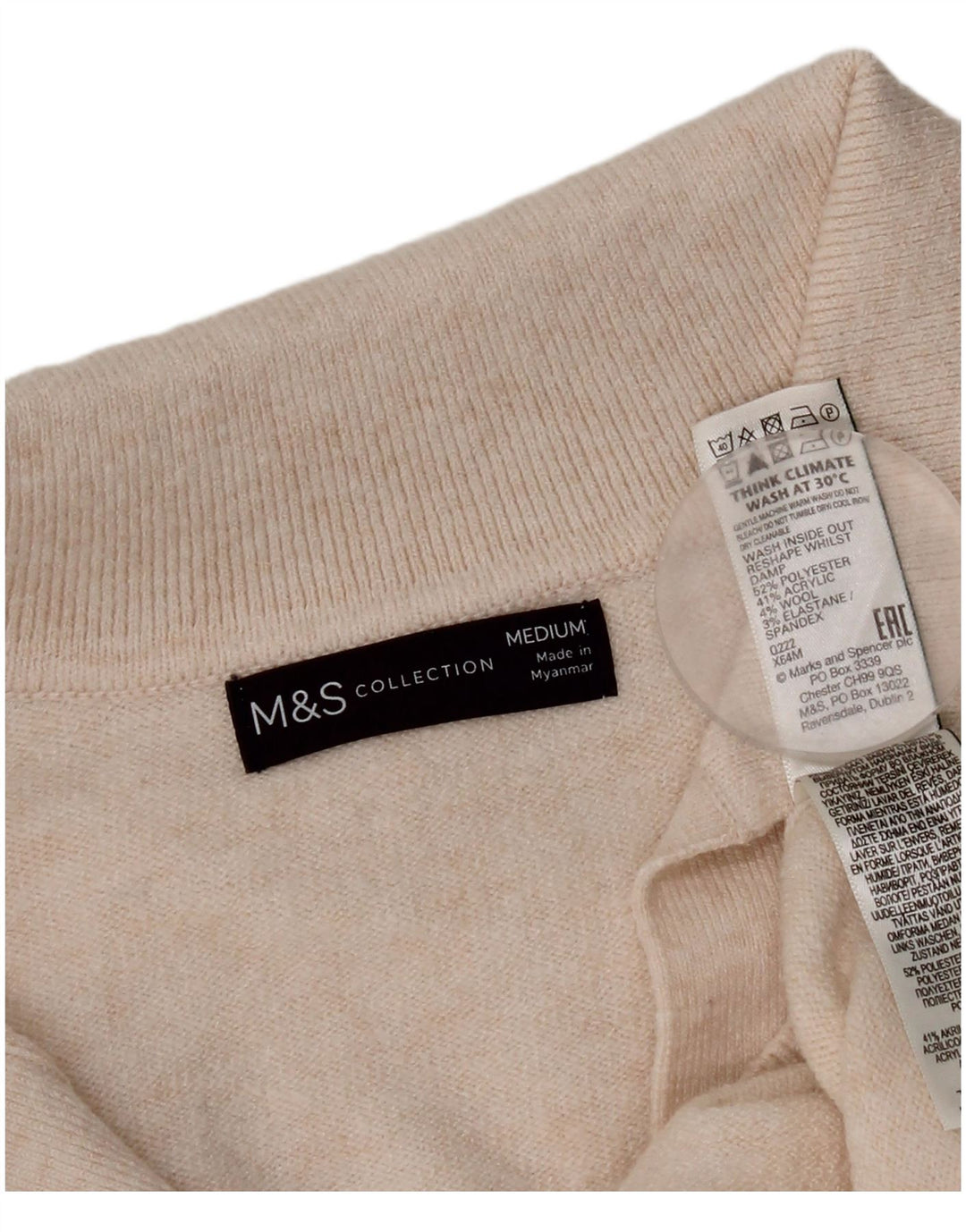 Maglione maglione collo alto da donna Marks & Spencer UK 14 medio bianco sporco