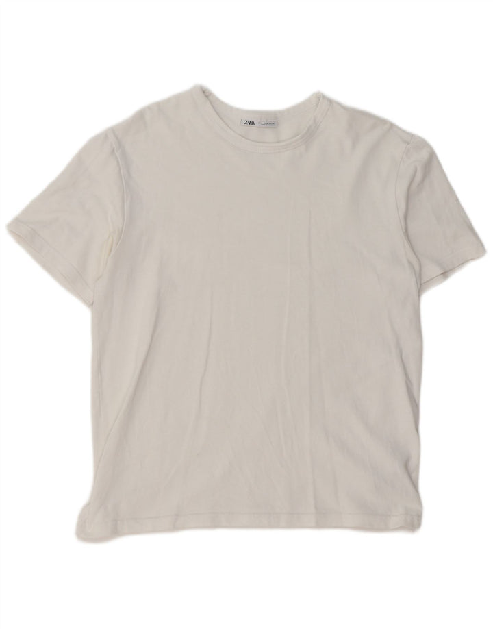 ZARA T-shirt Uomo Top Cotone Bianco Medio