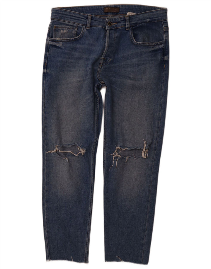 ZARA Mens Distressed Slim Jeans EU 42 Large W32 L26 Blue Cotton