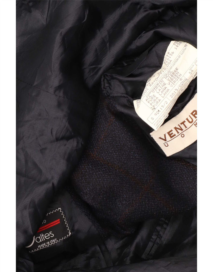Giacca blazer vintage da uomo a 3 bottoni IT 54 2XL Lana vergine a quadri blu navy