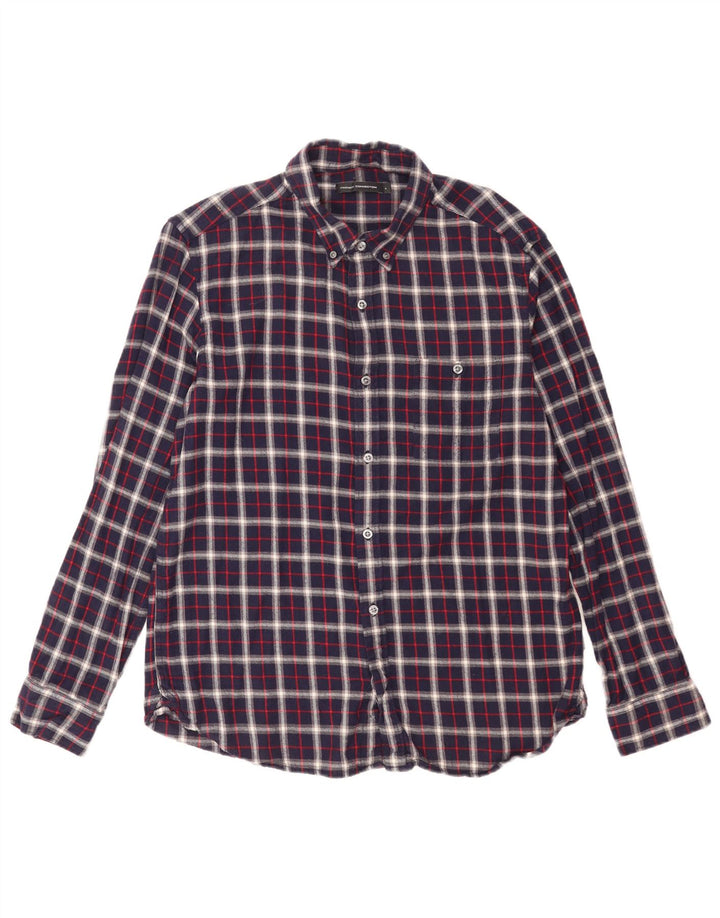 Camicia da uomo in flanella French Connection grande cotone a quadri blu navy