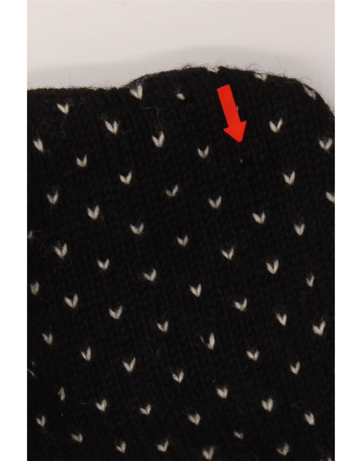 Maglione cardigan con cappuccio da uomo vintage grande lana Fair Isle nera