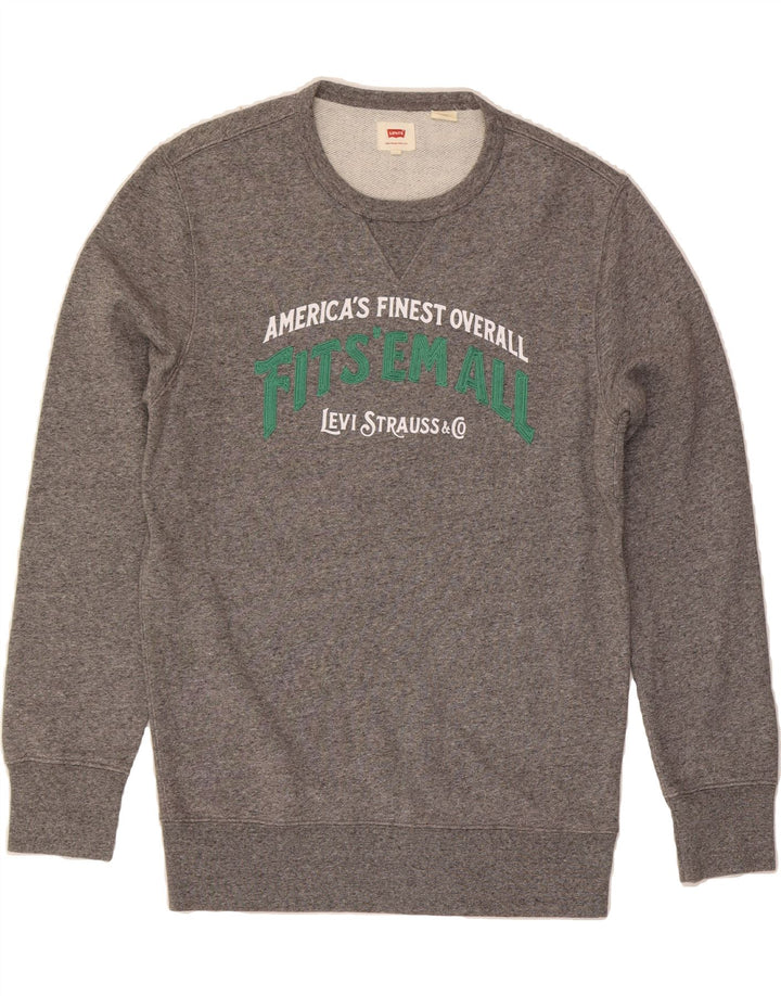 LEVI'S Mens Graphic Sweatshirt Jumper Small Grey Cotton Vintage Levi's and Second-Hand Levi's from Messina Hembry 