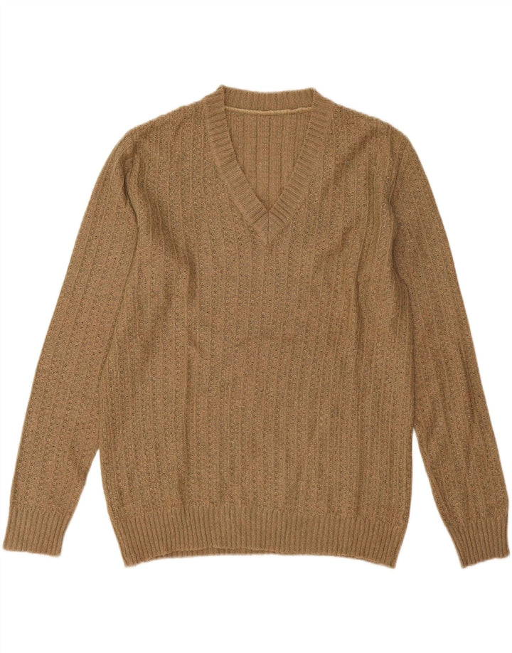 Maglione vintage da uomo con scollo a V XL Beige