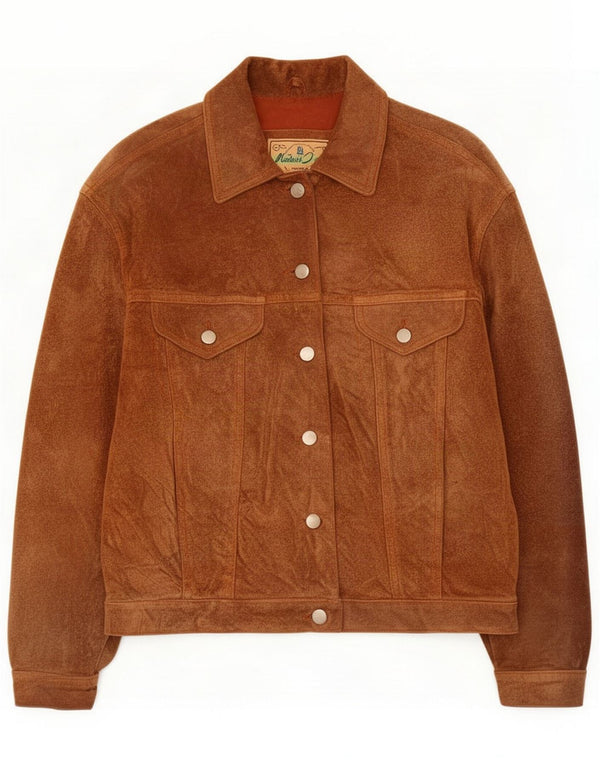 Giubbotto bomber in pelle scamosciata vintage da donna UK 12 in pelle marrone medio