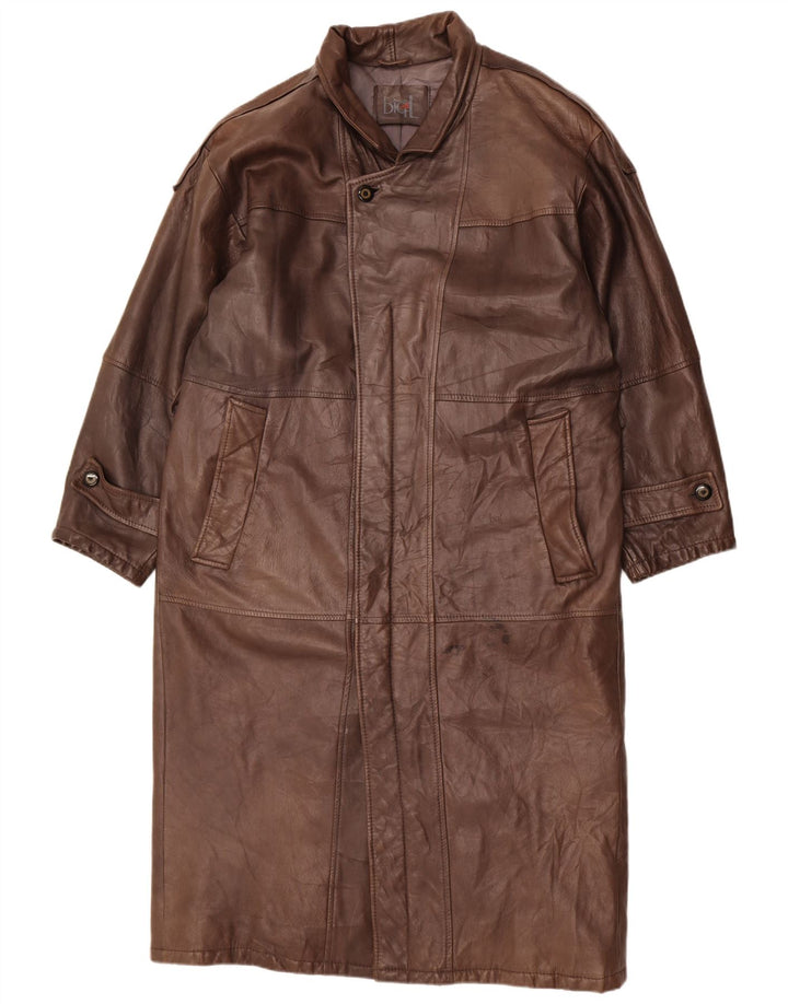 Cappotto in pelle vintage da uomo UK 38 in pelle marrone medio