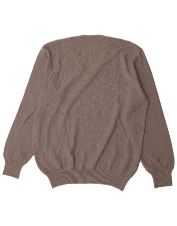 Maglione vintage da uomo con scollo a V IT 54 XL Lana grigia a rombi/diamante