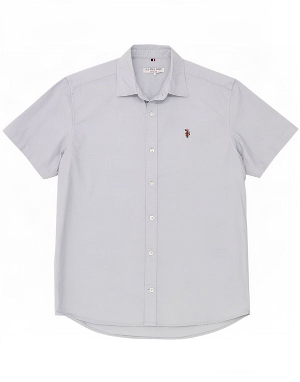 Polo Assn. Camicia da uomo a maniche corte in cotone blu medio