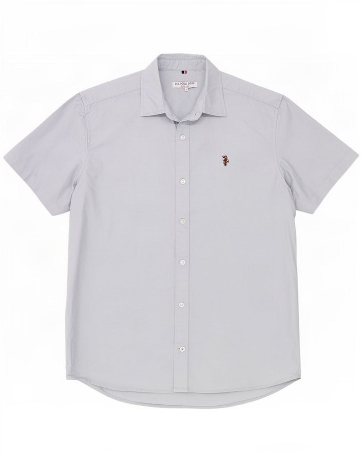 Polo Assn. Camicia da uomo a maniche corte in cotone blu medio