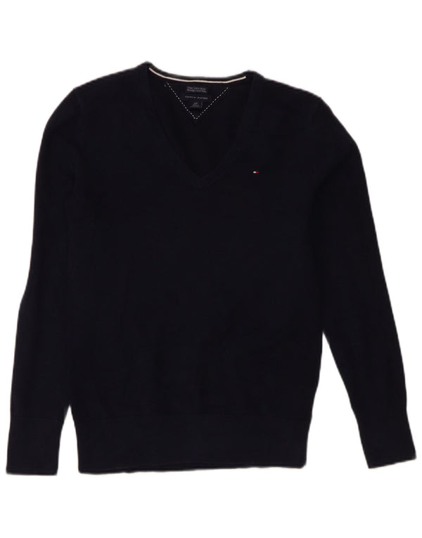 Maglione maglione con scollo a V da donna Tommy Hilfiger UK 10 piccolo cotone blu navy