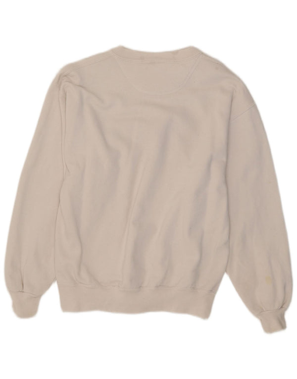 Felpa oversize da donna vintage maglione UK 10 piccolo cotone floreale bianco