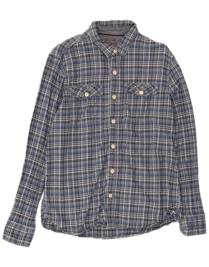 Fat Face Camicia da uomo in flanella dalla vestibilità classica a quadri Blu medio in cotone a quadri