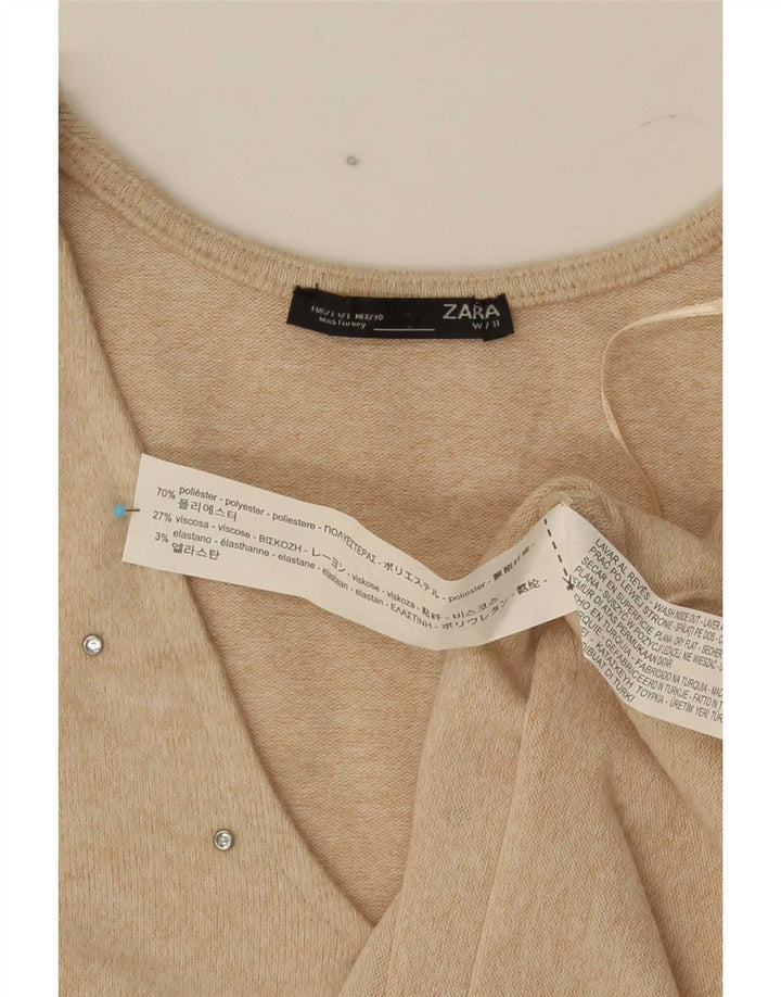 Maglione maglione con scollo a V da donna Zara UK 16 grande poliestere beige