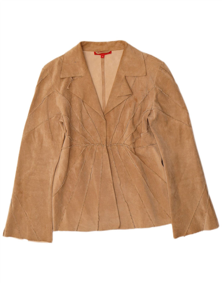 Giacca in pelle scamosciata aperta da donna Rene Derhy UK 12 Pelle beige media