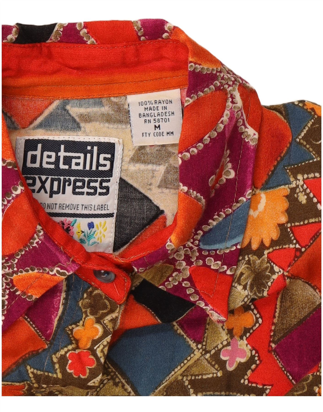 Camicia a maniche corte da donna vintage UK 14 geometrica multicolore media