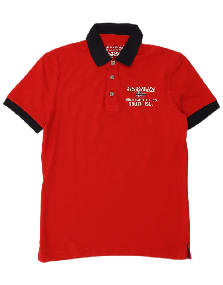 NAPAPIJRI Mens Graphic Polo Shirt Medium Red Colourblock
