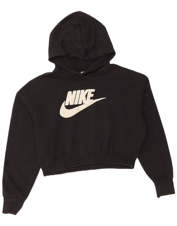 Felpa con cappuccio grafica corta Nike da donna UK 14 cotone nero medio