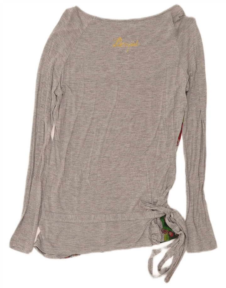 Desigual Womens Graphic Top manica lunga UK 12 Medium Grey Geometric