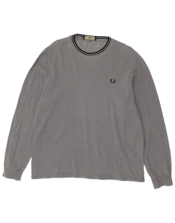 FRED PERRY Top da Uomo Manica Lunga Cotone Grigio Medio