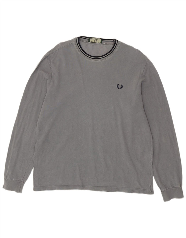 FRED PERRY Top da Uomo Manica Lunga Cotone Grigio Medio