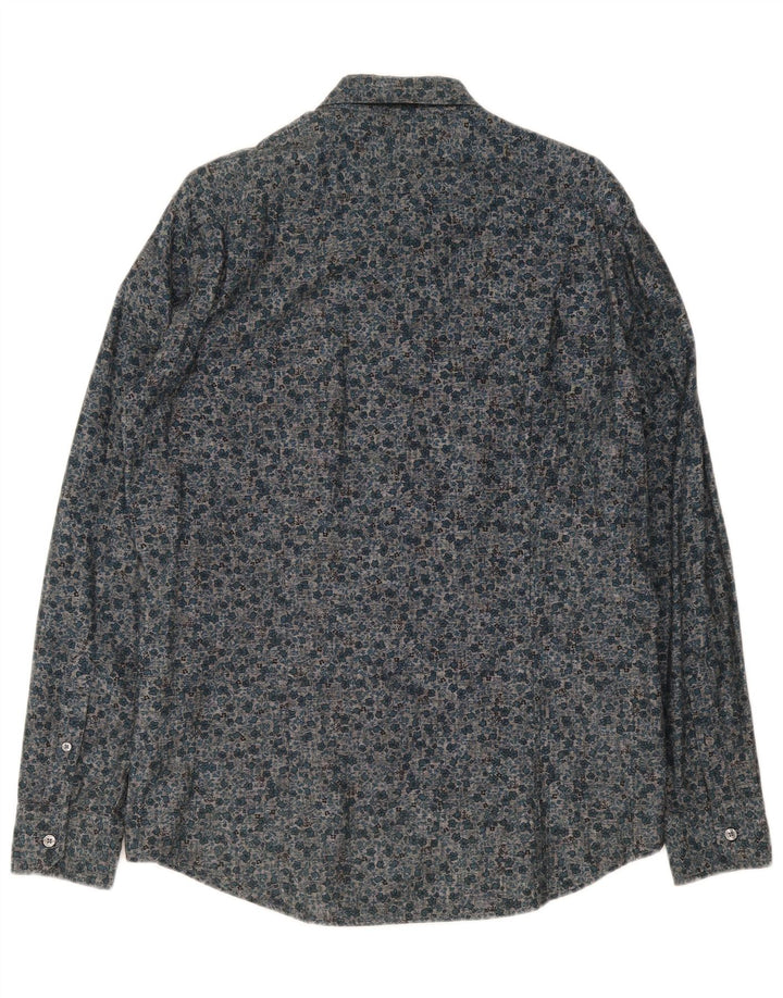 Camicia Benetton Uomo XL Cotone Floreale Blu Navy