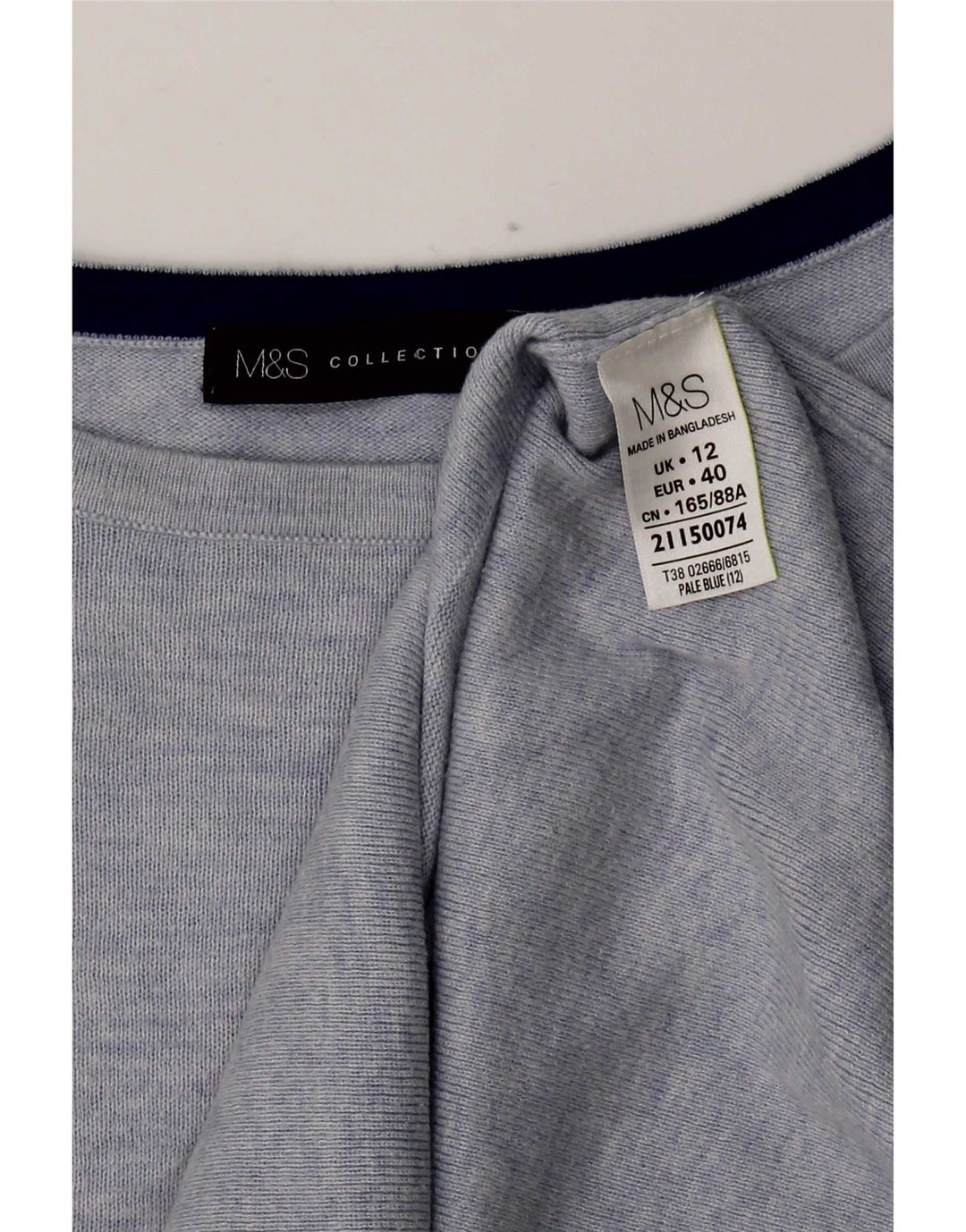 Marks & Spencer Top da donna a maniche lunghe UK 12 Cotone blu medio