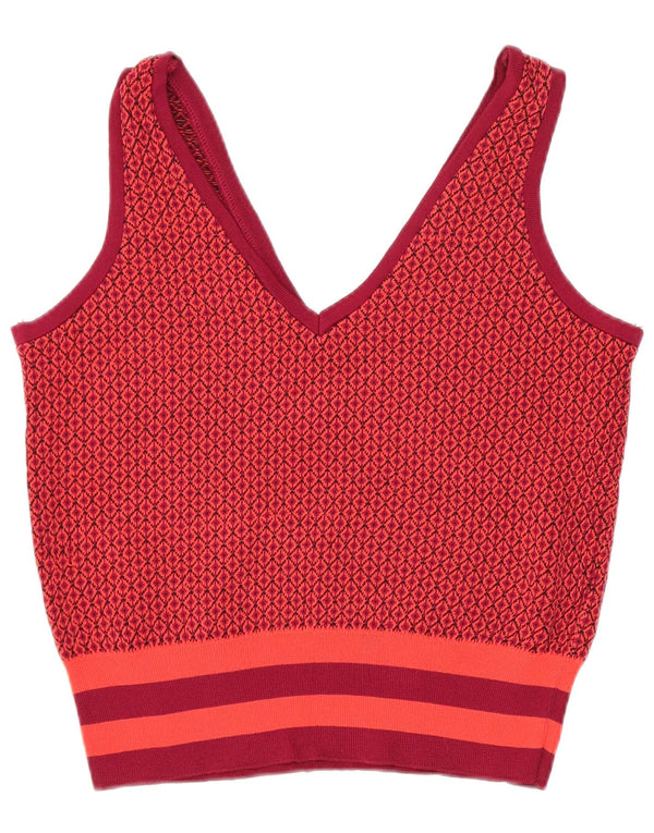 Canotta corta in maglia da donna Zara UK 10 piccola viscosa geometrica rossa