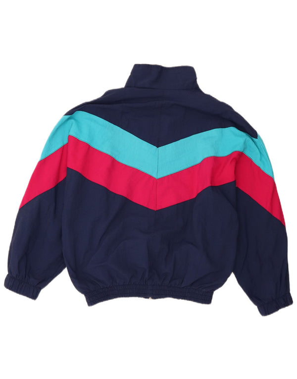 Giacca da tuta da donna vintage UK 16 grande color block blu navy