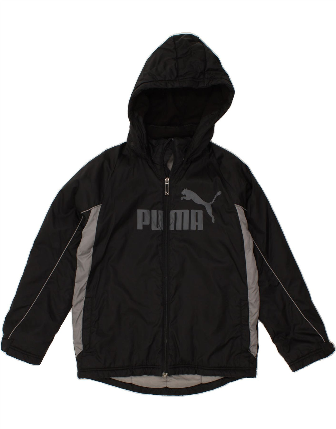PUMA Boys Hooded Graphic Windbreaker Jacket 11-12 Years Black Colourblock Vintage Puma and Second-Hand Puma from Messina Hembry 