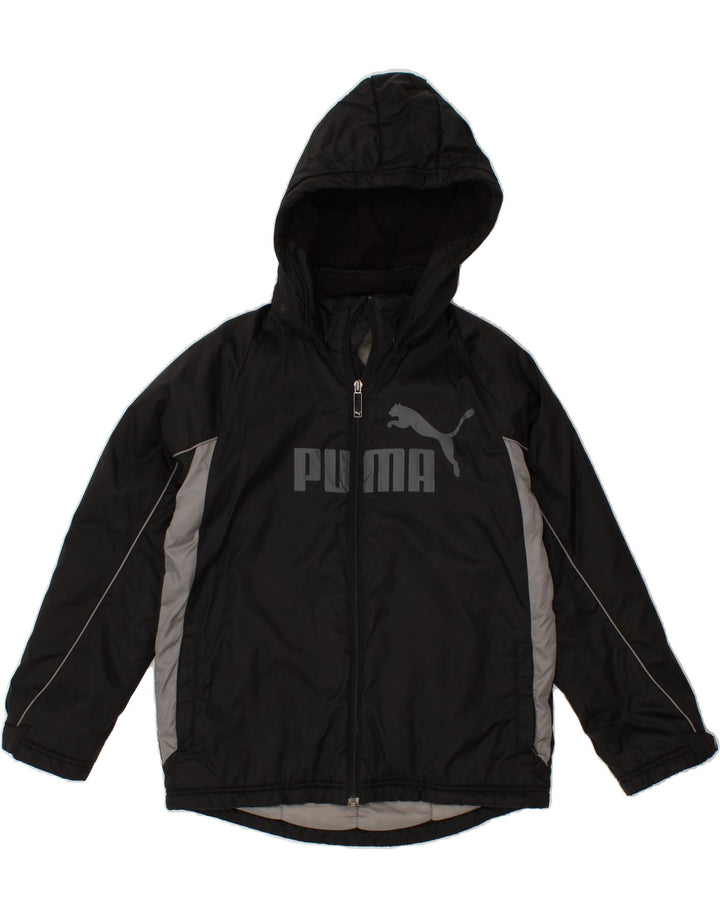 PUMA Boys Hooded Graphic Windbreaker Jacket 11-12 Years Black Colourblock Vintage Puma and Second-Hand Puma from Messina Hembry 
