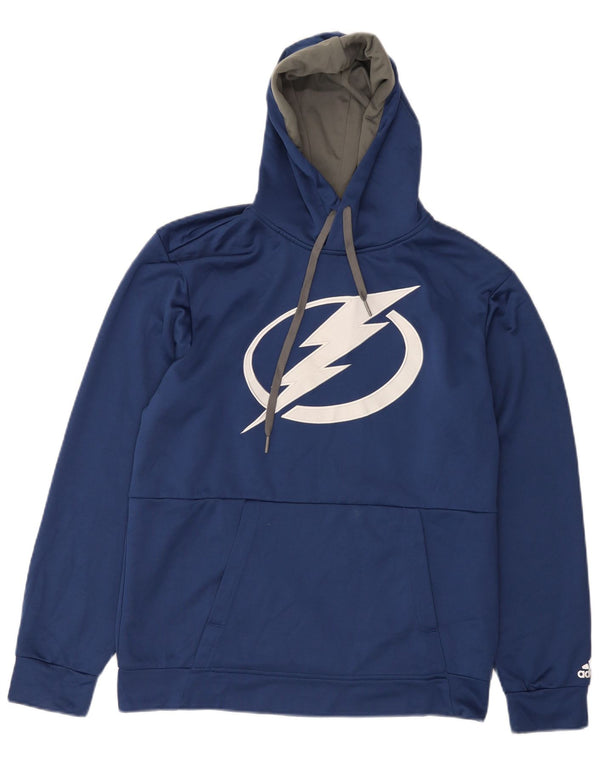 Felpa con cappuccio grafica Adidas Tampa Bay Lightning da uomo in poliestere blu medio
