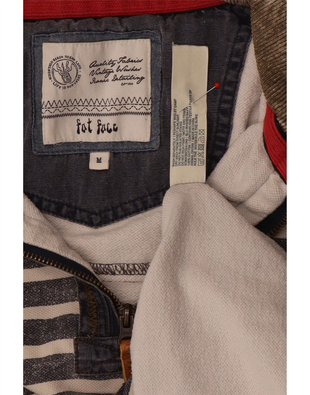 FAT FACE Felpa da uomo con zip e collo in cotone a righe grigio medio
