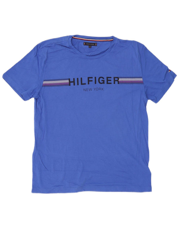 TOMMY HILFIGER T-shirt grafica da uomo Top 2XL cotone blu