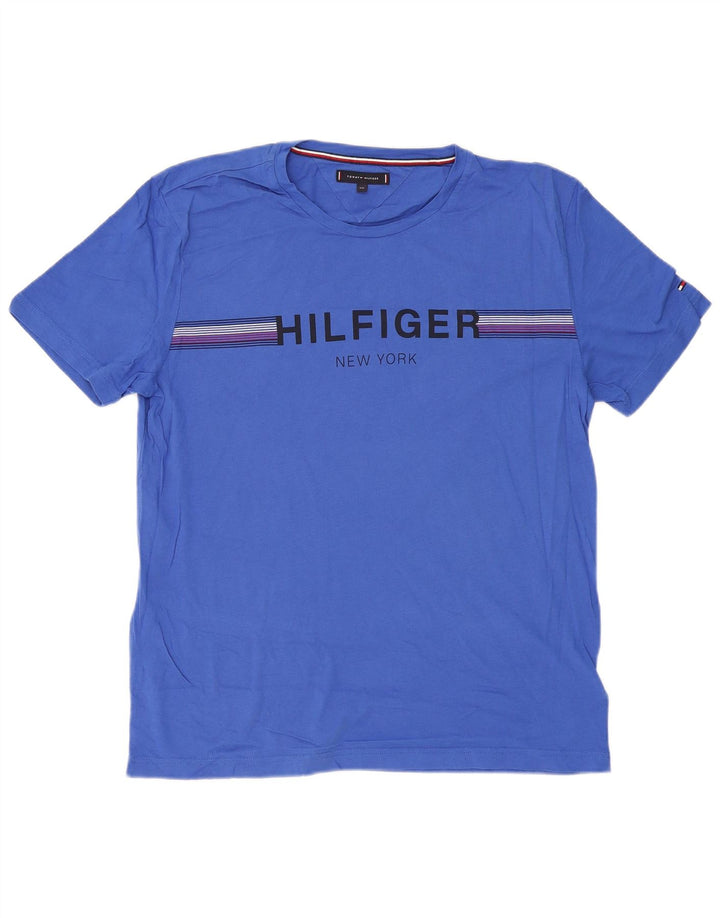 TOMMY HILFIGER T-shirt grafica da uomo Top 2XL cotone blu