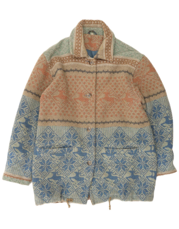 Cappotto giacca a vento dal taglio ampio da donna VINTAGE UK 16 Large Blue Fair Isle