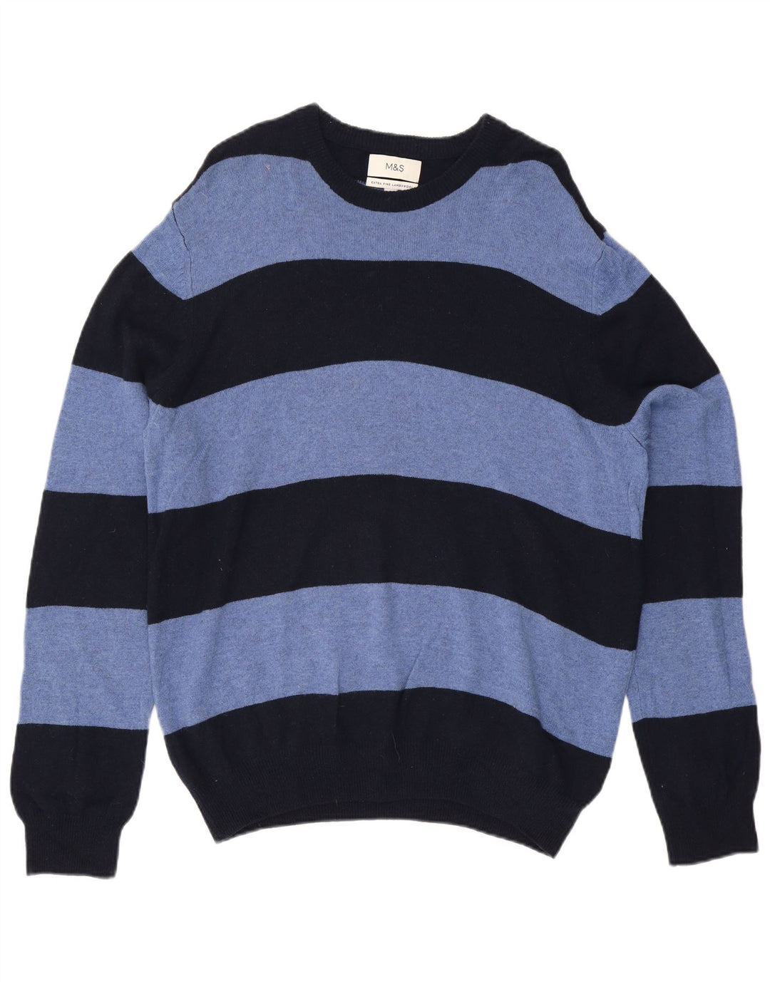 Marks & Spencer Maglione da uomo con scollo a barca XL Lana a righe blu navy