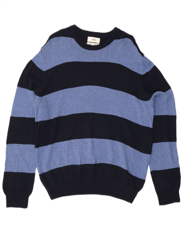 Marks & Spencer Maglione da uomo con scollo a barca XL Lana a righe blu navy