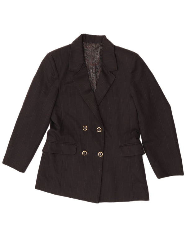 Giacca blazer doppiopetto vintage da donna UK 12 gessato medio nero