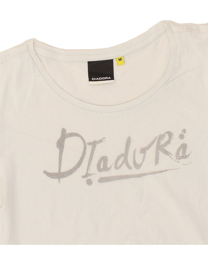 DIADORA Womens Graphic T-Shirt Top UK 12 Medium White Vintage Diadora and Second-Hand Diadora from Messina Hembry 