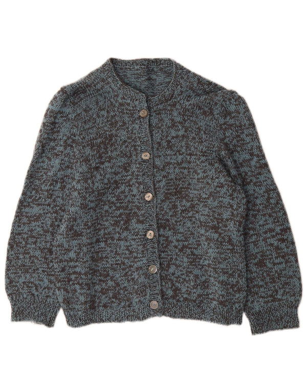 Maglione cardigan con maniche a 3/4 vintage da donna UK 12 Blu medio screziato