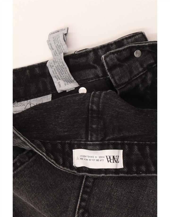 Pantaloncini in denim invecchiato da donna Zara EU 38 piccoli W28 cotone nero