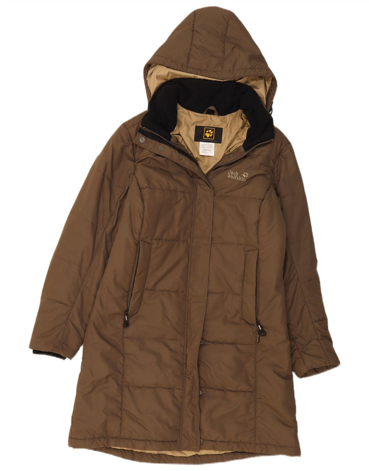 Cappotto imbottito con cappuccio da donna Jack Wolfskin UK 12/14 Poliestere kaki medio