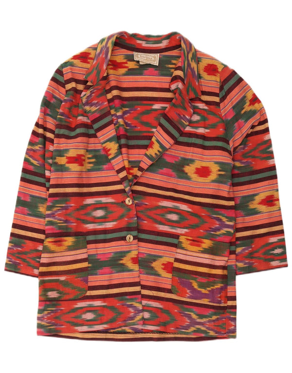Giacca blazer vintage da donna a 2 bottoni UK 18 XL cotone Ikat multicolore