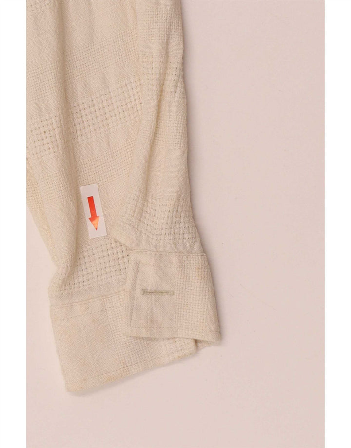 Camicia da uomo vintage grande lino geometrico bianco sporco