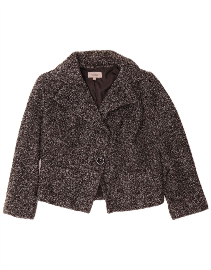 Giacca blazer a 2 bottoni Marks & Spencer da donna UK 14 grande lana screziata grigia