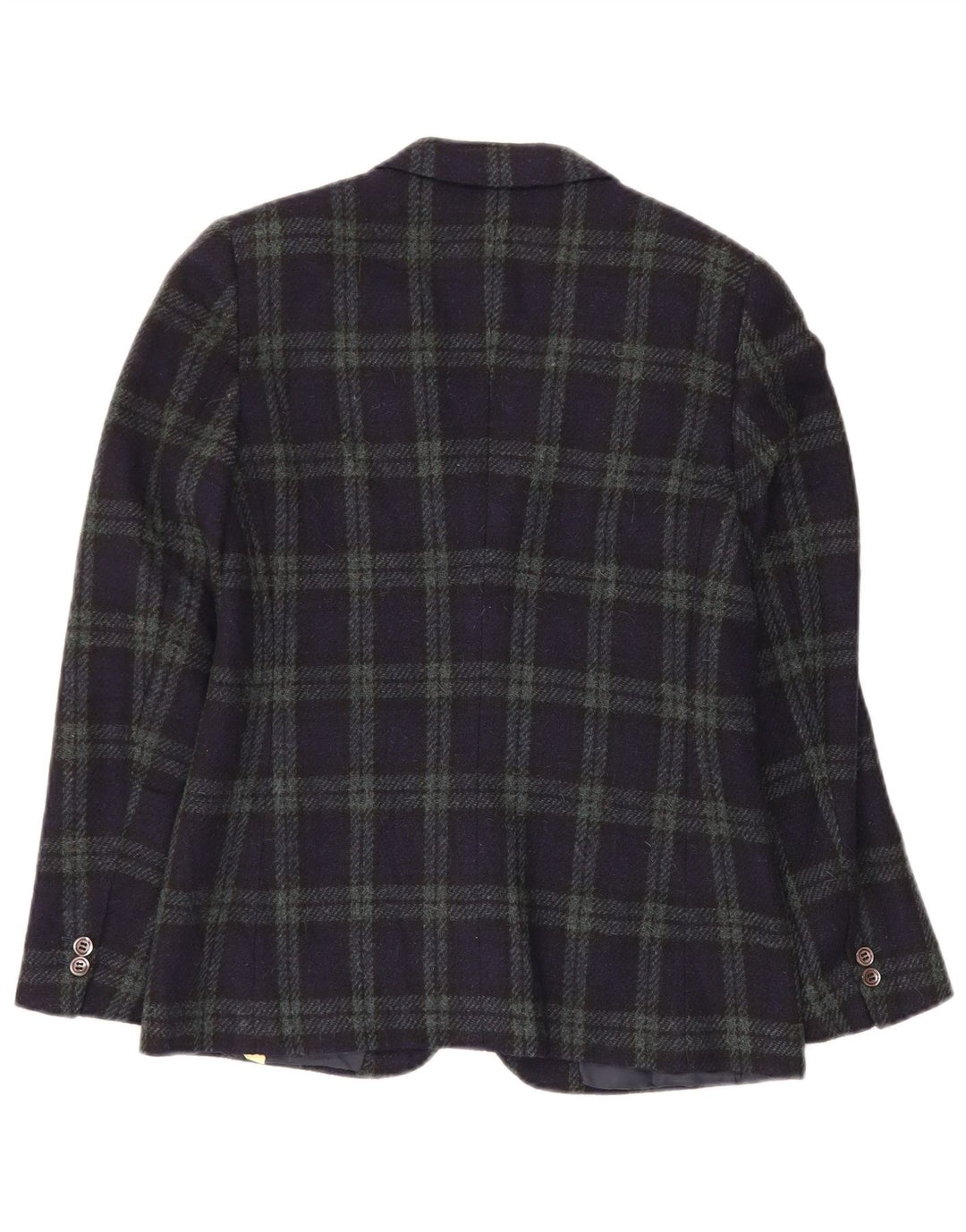 Giacca blazer da donna a 2 bottoni VINTAGE IT 44 lana media a quadri blu navy