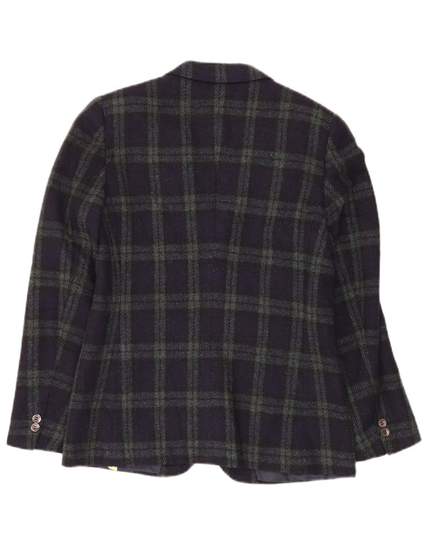 Giacca blazer da donna a 2 bottoni VINTAGE IT 44 lana media a quadri blu navy