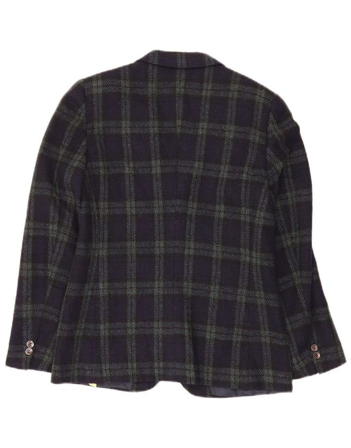 Giacca blazer da donna a 2 bottoni VINTAGE IT 44 lana media a quadri blu navy