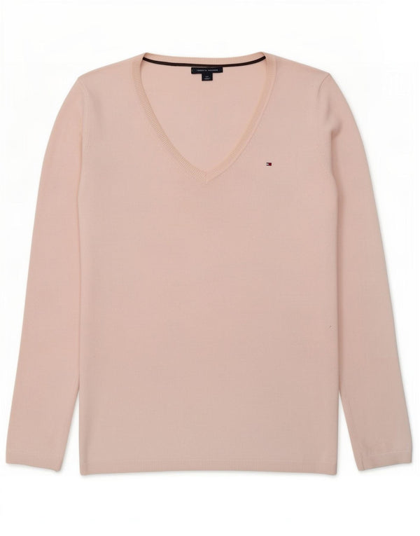 Maglione maglione con scollo a V da donna Tommy Hilfiger UK 10 piccolo cotone rosa