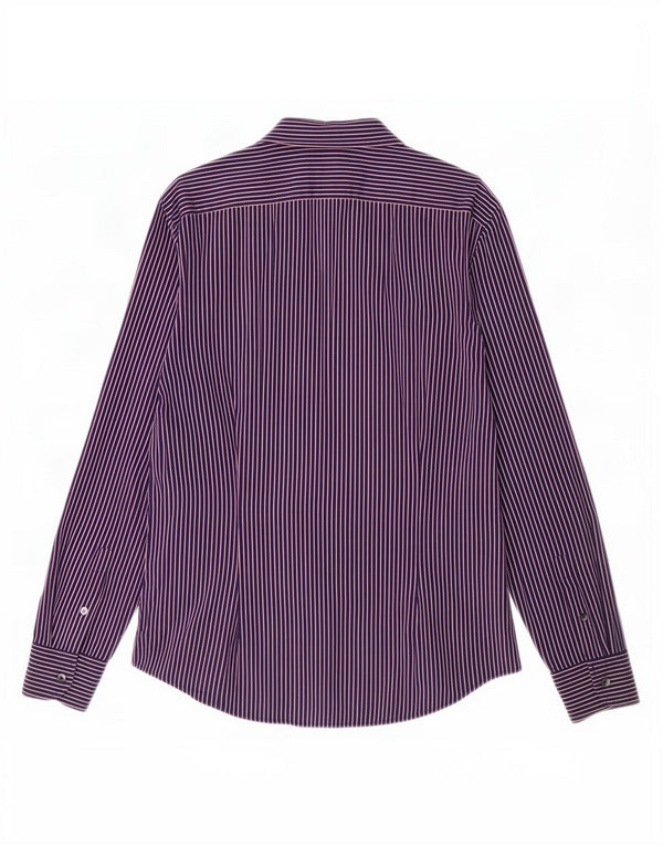 Camicia Benetton Uomo XL Cotone Gessato Blu Navy